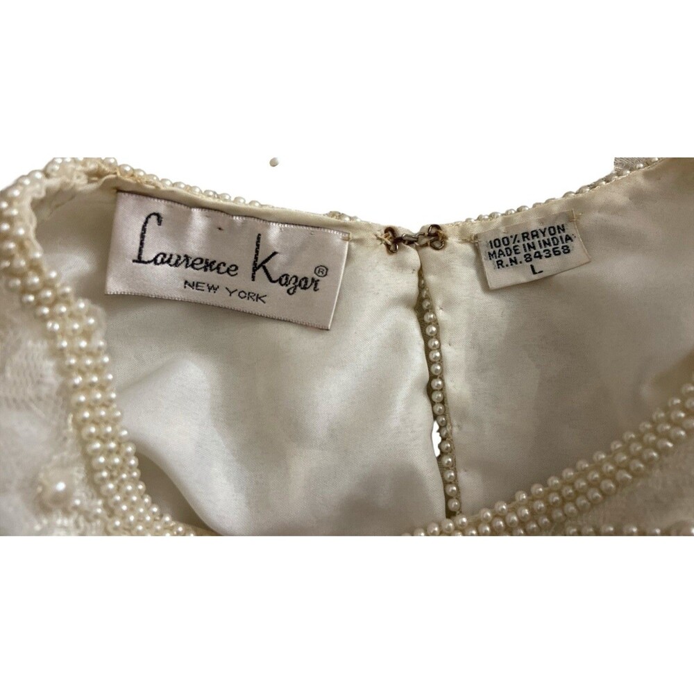 Vtg Laurence Kazar Ivory Blouse Women’s Beaded Lace Sequin Sz L Long‎ Sleeve - Picture 15 of 15